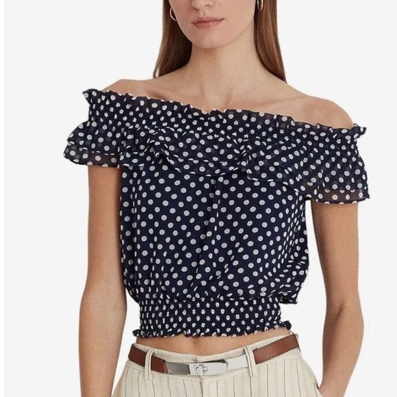 Lauren Ralph Lauren Tops - Lauren Ralph Lauren Polka Dot Off the Shoulder Blouse